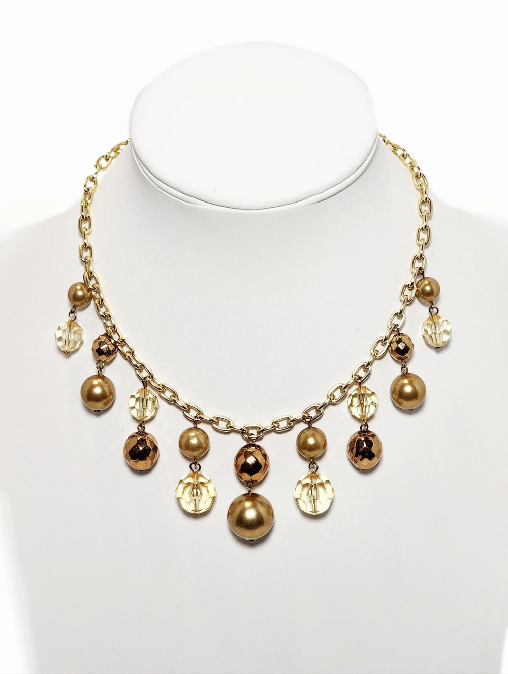 Boho Goldtone Gold, Copper, Gold Faceted Beaded Necklace